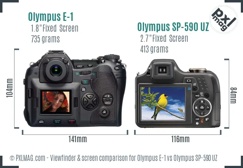 Olympus E-1 vs Olympus SP-590 UZ Screen and Viewfinder comparison