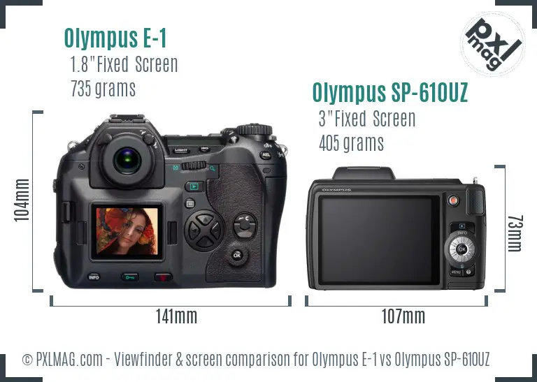 Olympus E-1 vs Olympus SP-610UZ Screen and Viewfinder comparison