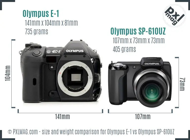 Olympus E-1 vs Olympus SP-610UZ size comparison