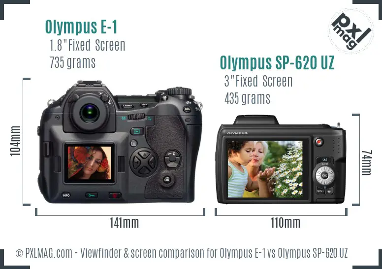 Olympus E-1 vs Olympus SP-620 UZ Screen and Viewfinder comparison