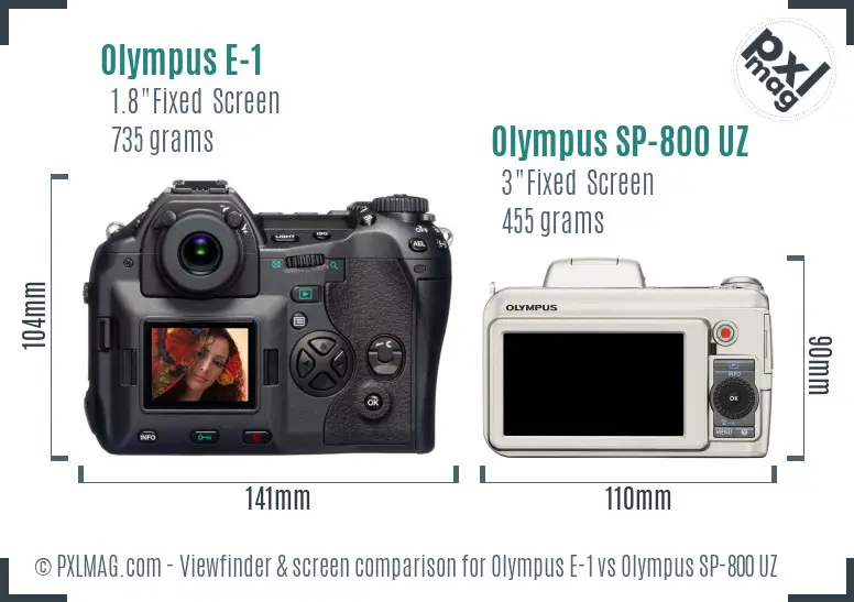 Olympus E-1 vs Olympus SP-800 UZ Screen and Viewfinder comparison