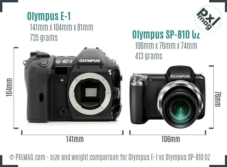 Olympus E-1 vs Olympus SP-810 UZ size comparison
