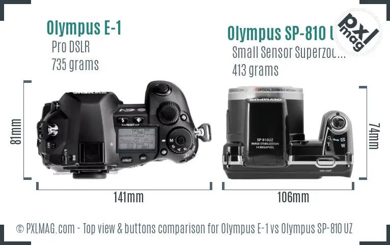 Olympus E-1 vs Olympus SP-810 UZ top view buttons comparison