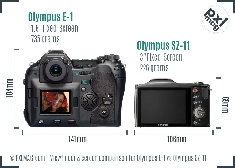 Olympus E-1 vs Olympus SZ-11 Screen and Viewfinder comparison