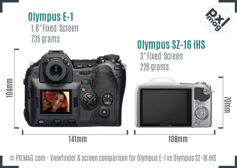 Olympus E-1 vs Olympus SZ-16 iHS Screen and Viewfinder comparison