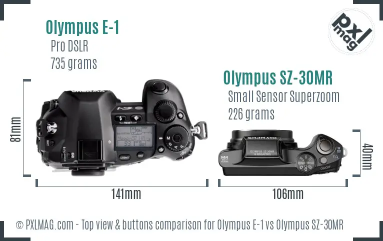 Olympus E-1 vs Olympus SZ-30MR top view buttons comparison