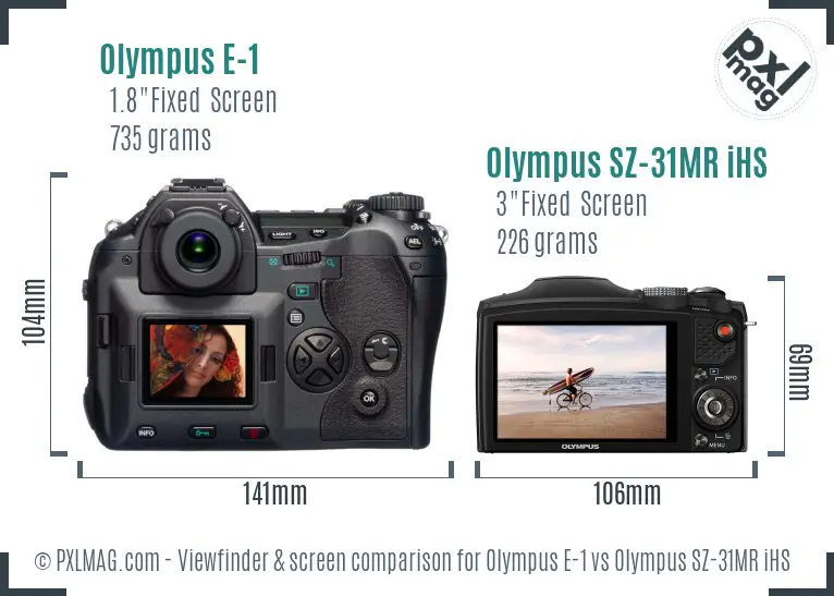 Olympus E-1 vs Olympus SZ-31MR iHS Screen and Viewfinder comparison