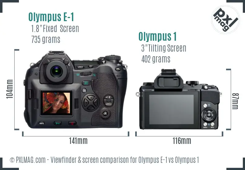 Olympus E-1 vs Olympus 1 Screen and Viewfinder comparison