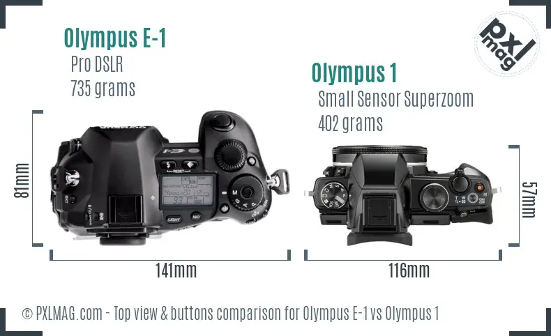 Olympus E-1 vs Olympus 1 top view buttons comparison