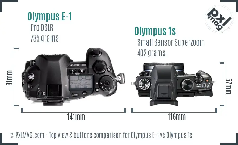 Olympus E-1 vs Olympus 1s top view buttons comparison