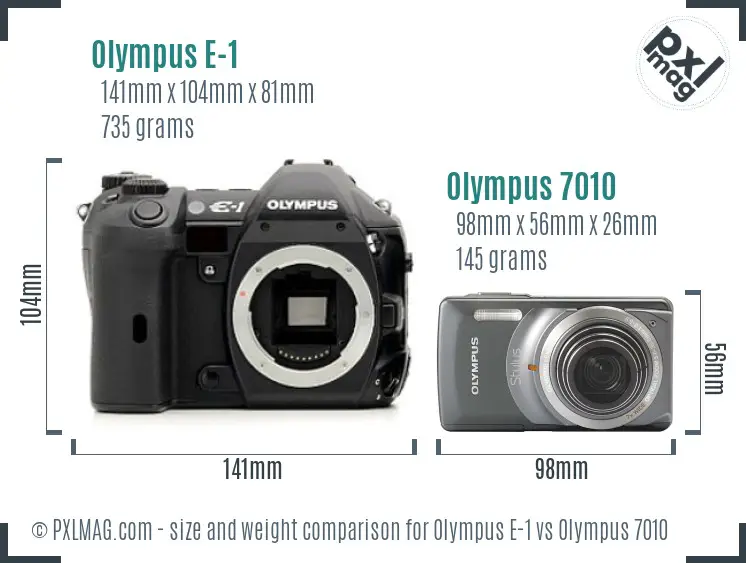 Olympus E-1 vs Olympus 7010 size comparison
