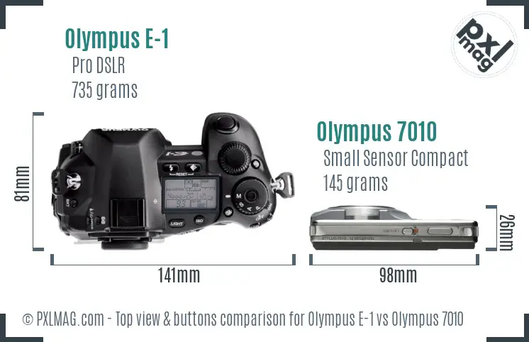 Olympus E-1 vs Olympus 7010 top view buttons comparison