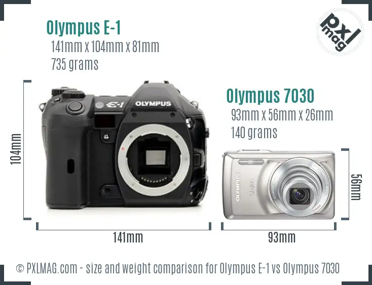 Olympus E-1 vs Olympus 7030 size comparison