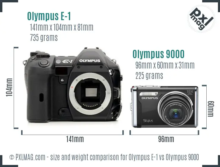 Olympus E-1 vs Olympus 9000 size comparison