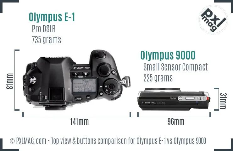 Olympus E-1 vs Olympus 9000 top view buttons comparison