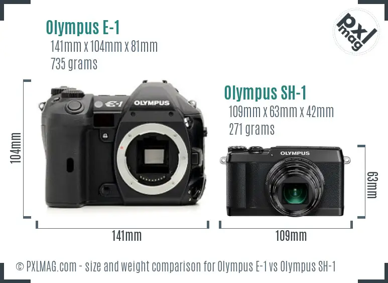 Olympus E-1 vs Olympus SH-1 size comparison