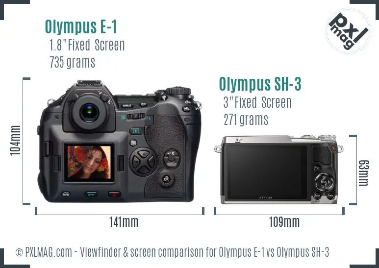 Olympus E-1 vs Olympus SH-3 Screen and Viewfinder comparison