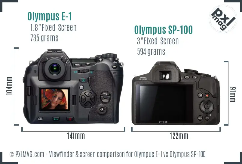Olympus E-1 vs Olympus SP-100 Screen and Viewfinder comparison