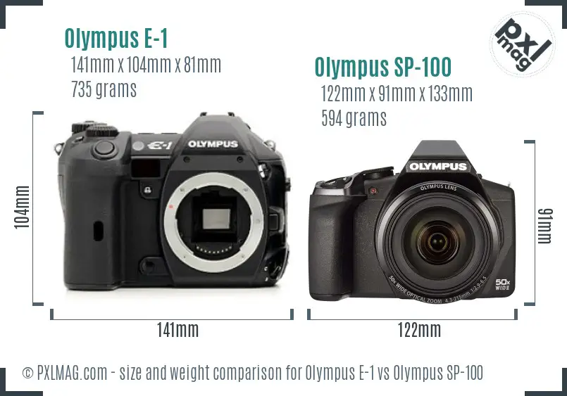 Olympus E-1 vs Olympus SP-100 size comparison