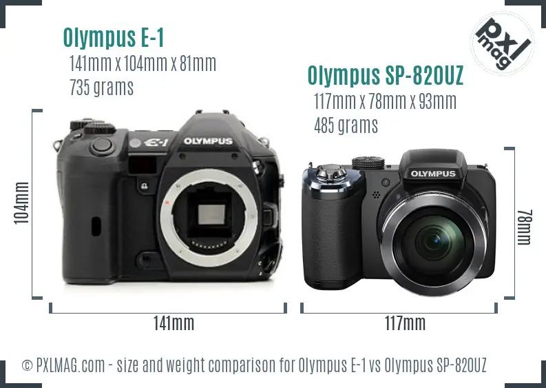 Olympus E-1 vs Olympus SP-820UZ size comparison