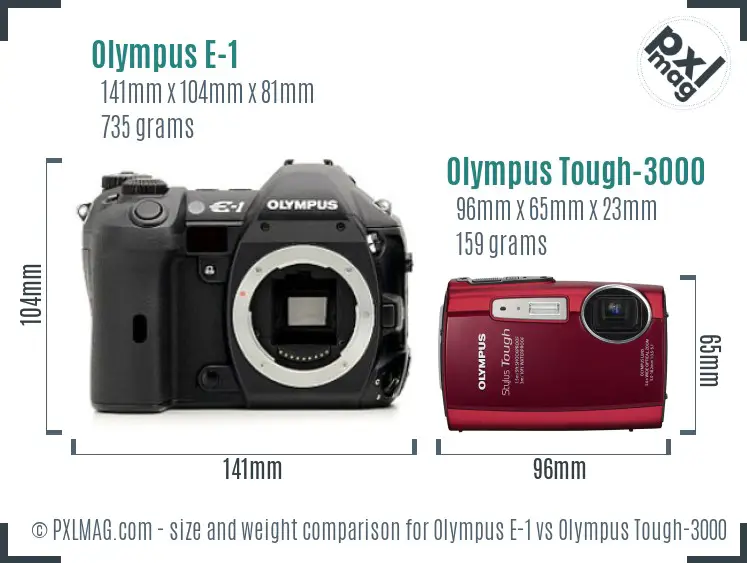Olympus E-1 vs Olympus Tough-3000 size comparison