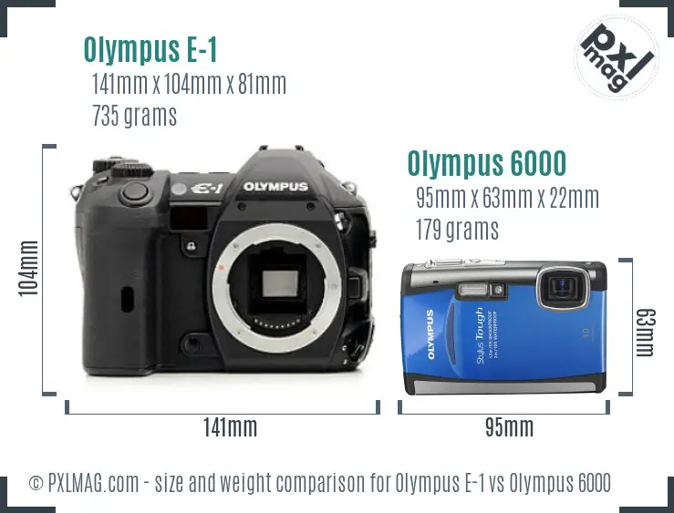 Olympus E-1 vs Olympus 6000 size comparison