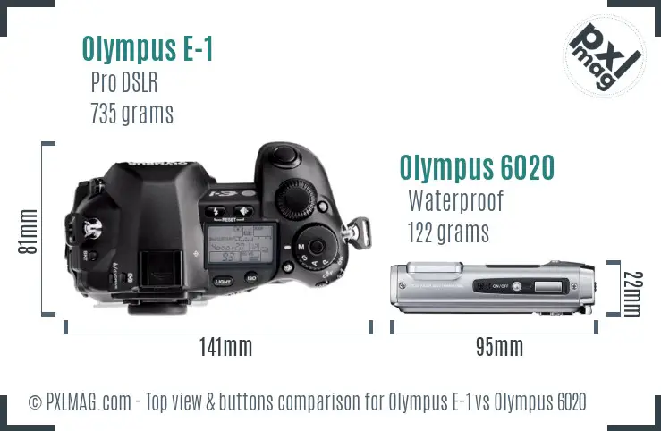 Olympus E-1 vs Olympus 6020 top view buttons comparison