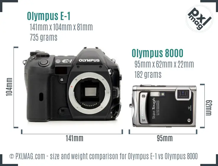 Olympus E-1 vs Olympus 8000 size comparison