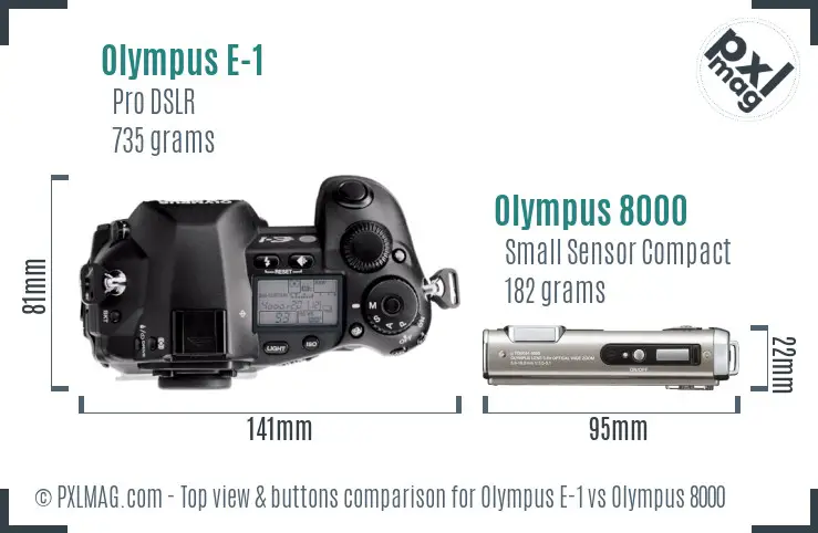 Olympus E-1 vs Olympus 8000 top view buttons comparison