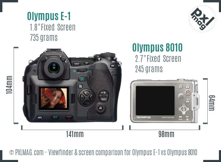 Olympus E-1 vs Olympus 8010 Screen and Viewfinder comparison