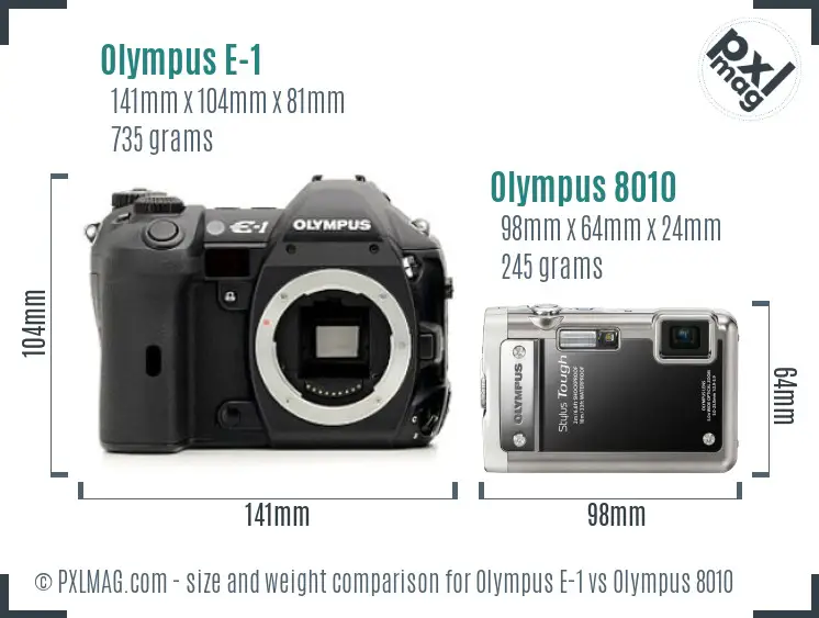 Olympus E-1 vs Olympus 8010 size comparison