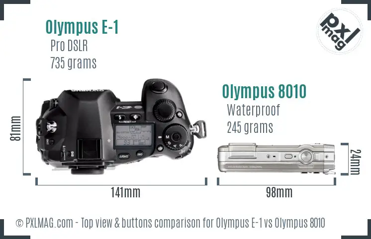 Olympus E-1 vs Olympus 8010 top view buttons comparison