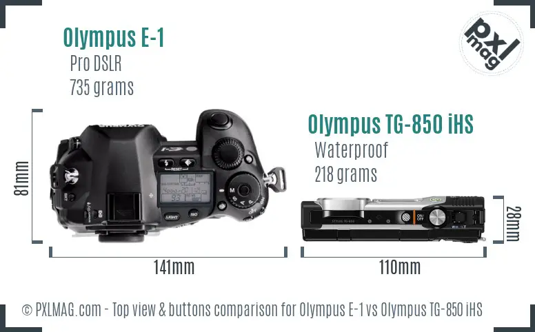 Olympus E-1 vs Olympus TG-850 iHS top view buttons comparison