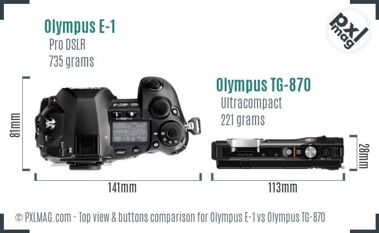 Olympus E-1 vs Olympus TG-870 top view buttons comparison