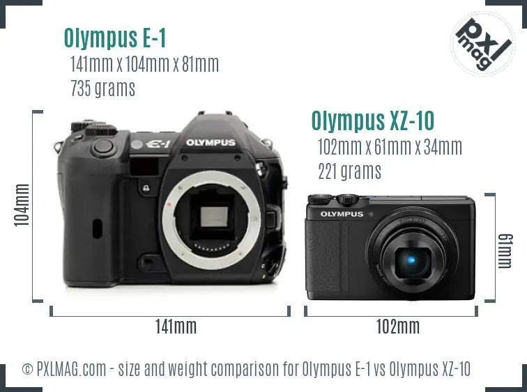 Olympus E-1 vs Olympus XZ-10 size comparison
