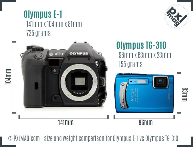 Olympus E-1 vs Olympus TG-310 size comparison