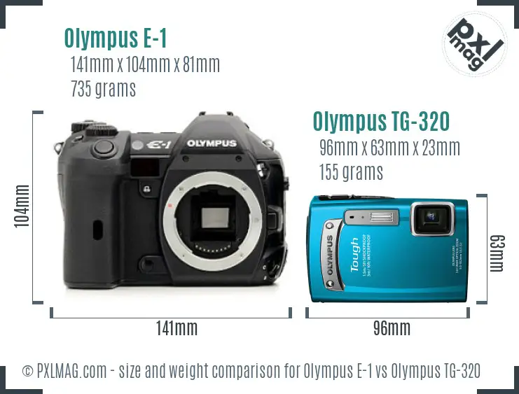 Olympus E-1 vs Olympus TG-320 size comparison