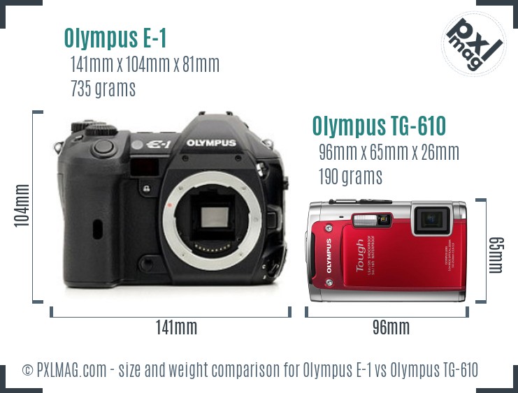 Olympus E-1 vs Olympus TG-610 size comparison