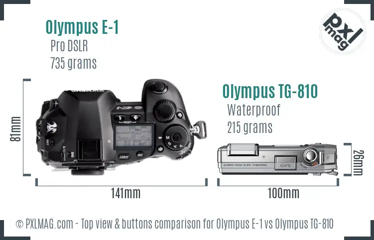 Olympus E-1 vs Olympus TG-810 top view buttons comparison