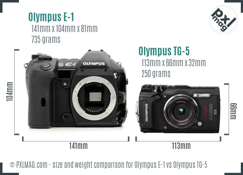 Olympus E-1 vs Olympus TG-5 size comparison