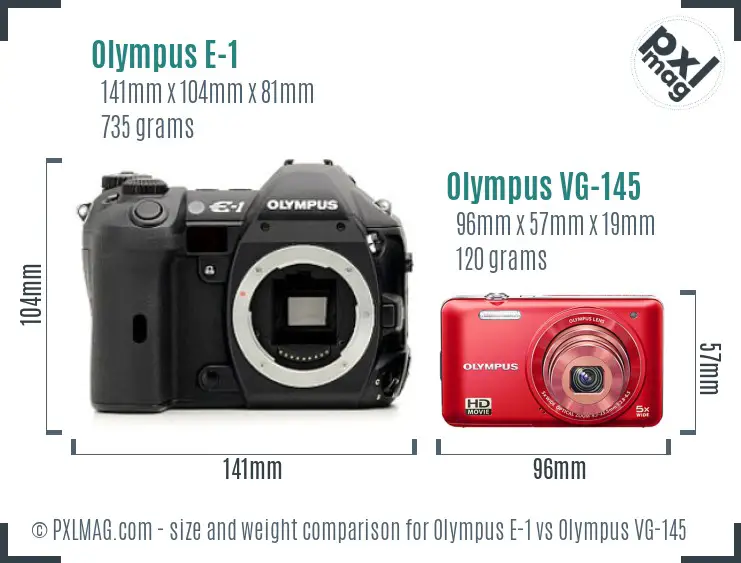 Olympus E-1 vs Olympus VG-145 size comparison