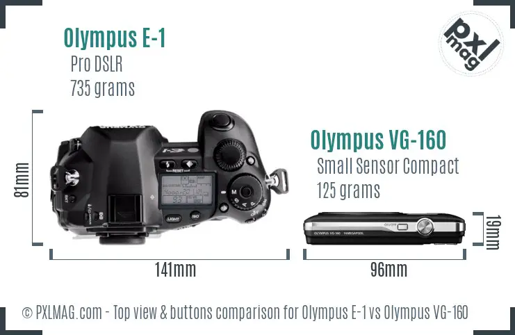 Olympus E-1 vs Olympus VG-160 top view buttons comparison