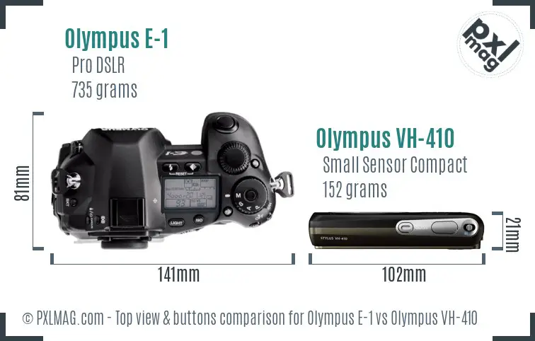 Olympus E-1 vs Olympus VH-410 top view buttons comparison