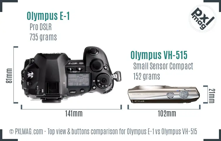 Olympus E-1 vs Olympus VH-515 top view buttons comparison