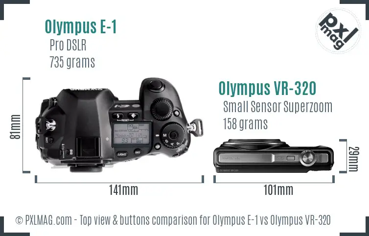 Olympus E-1 vs Olympus VR-320 top view buttons comparison