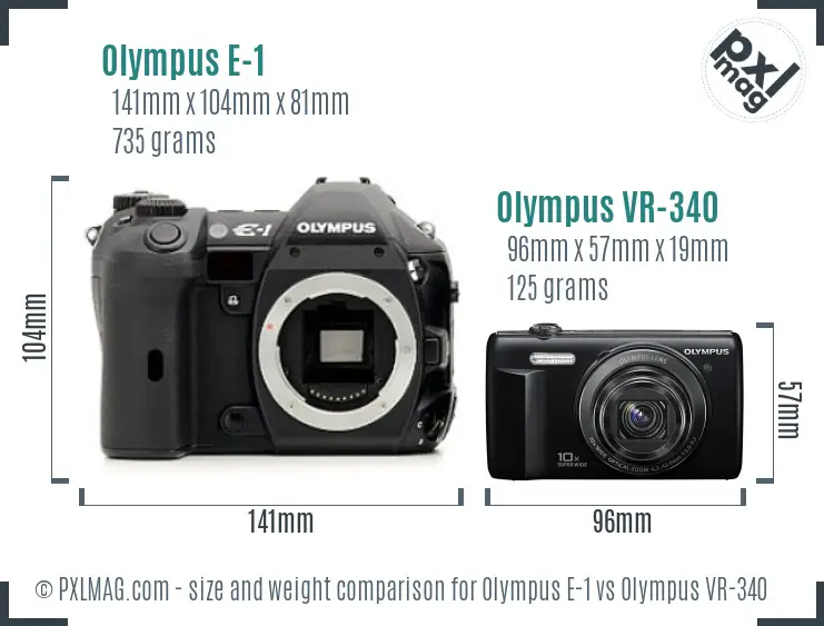 Olympus E-1 vs Olympus VR-340 size comparison