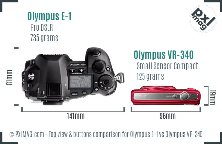 Olympus E-1 vs Olympus VR-340 top view buttons comparison