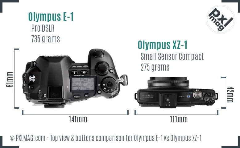 Olympus E-1 vs Olympus XZ-1 top view buttons comparison