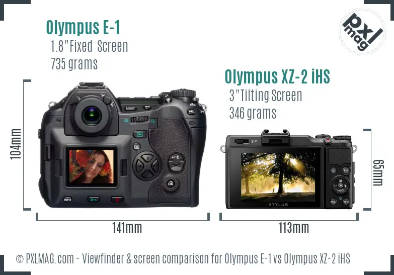 Olympus E-1 vs Olympus XZ-2 iHS Screen and Viewfinder comparison