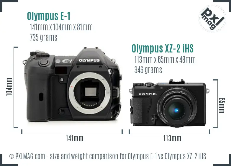 Olympus E-1 vs Olympus XZ-2 iHS size comparison